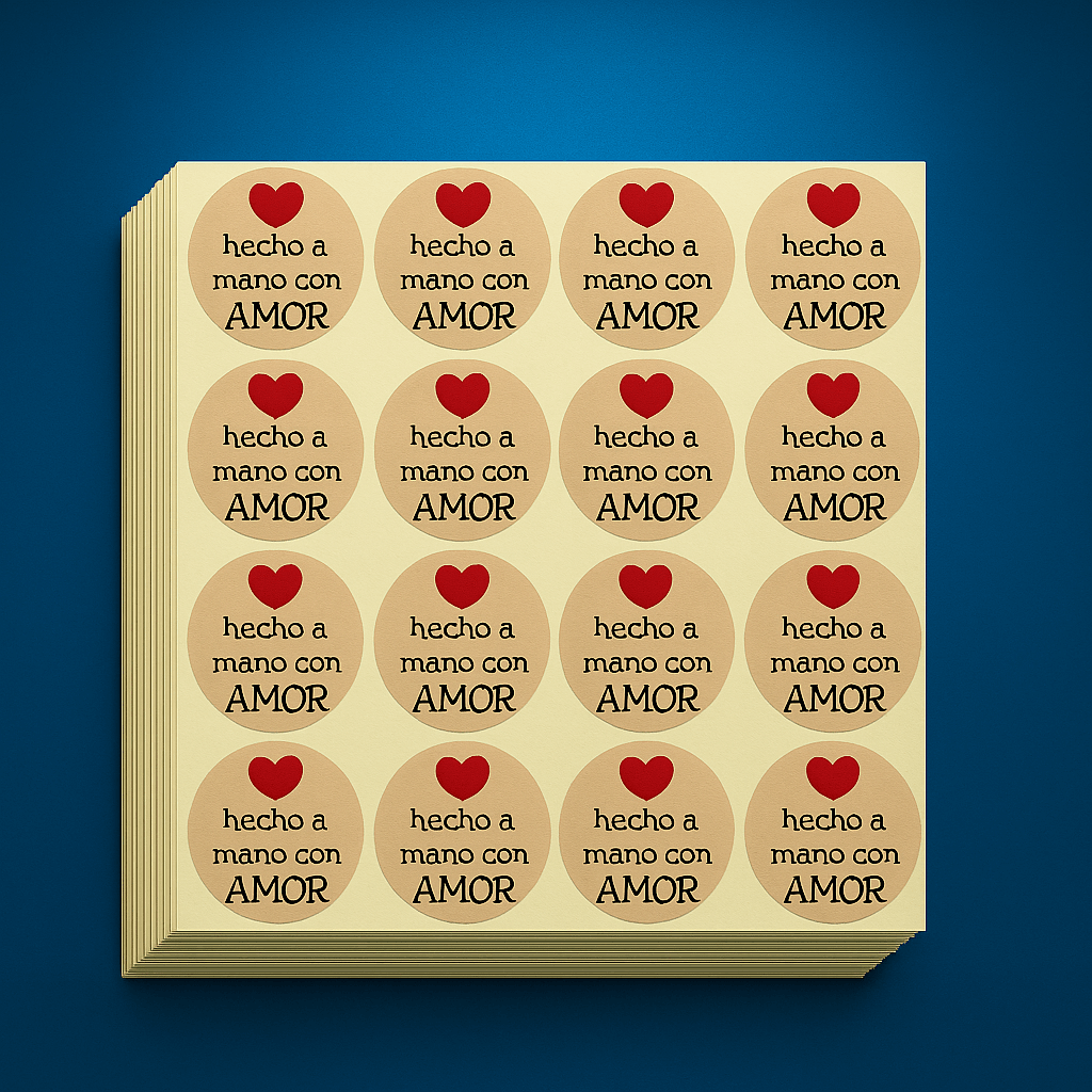 Pegatinas “Hecho a mano con amor” – Pack de 60 unidades